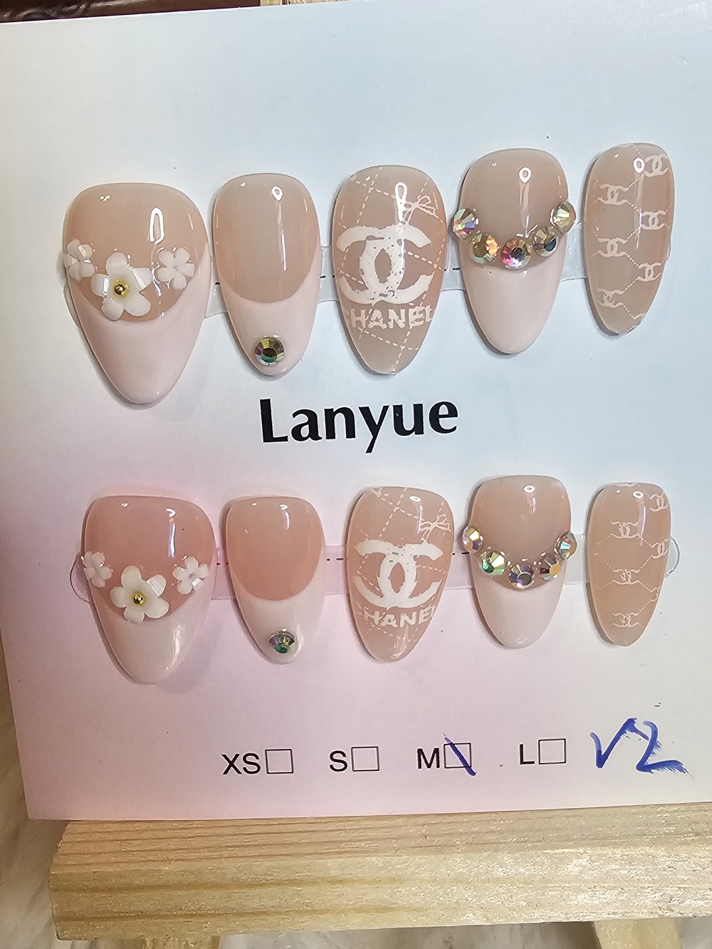 Luxury Inspired Nude Pink Floral & Rhinestone Press-On Nail Set